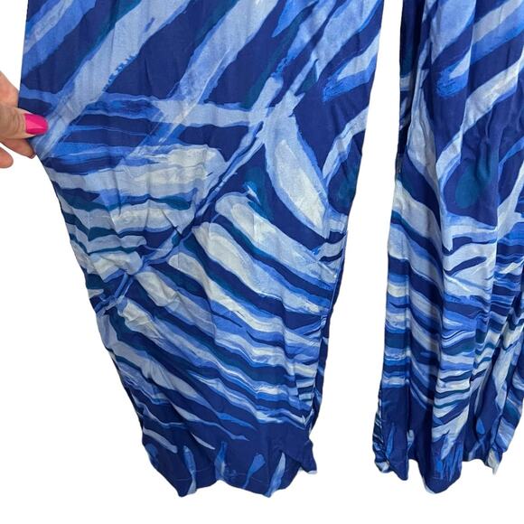 Bella Dahl Halter Style Jumpsuit Blue Print Low Back Flowy XS Boho Indie Resort - Picture 4 of 14